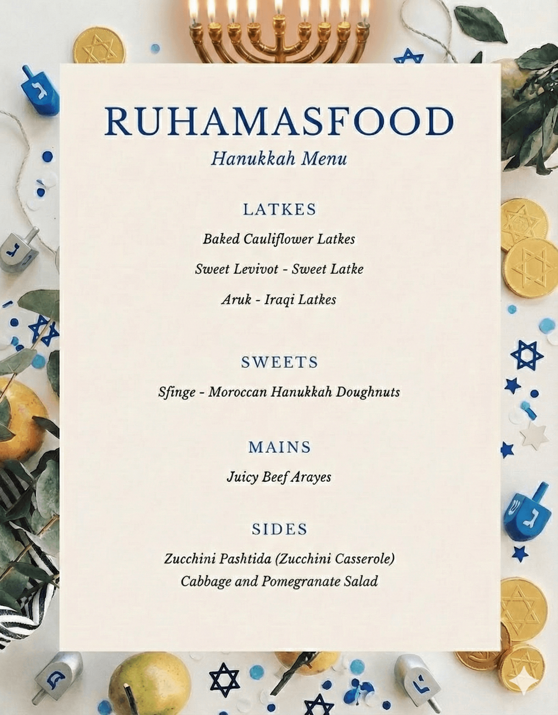 Hanukkah Menu — Menu